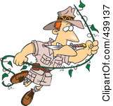 Rf Clip Art Illustration Of A Cartoon Explorer Man Swinging On A Vine