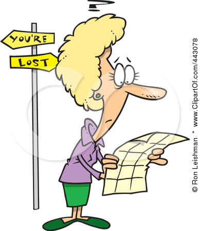 Rf Clip Art Illustration Of A Cartoon Lost Woman Trying To Read A Map