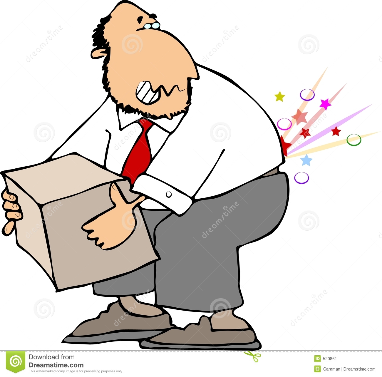 This Illustration Depicts A Man Picking Up A Box And Having Pain In