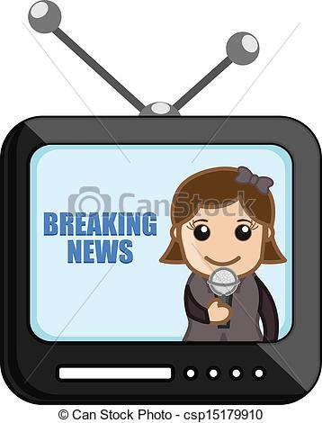 Young Female News Reporter Presenting News On Tv Vector Illustration