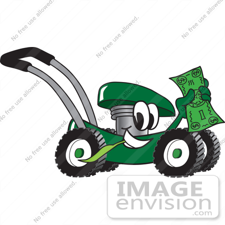 27411 Clip Art Graphic Of A Green Lawn Mower Mascot Character Chewing    