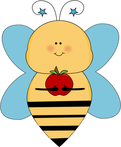 Blue Star Bee With An Apple Clip Art   Blue Star Bee With An Apple