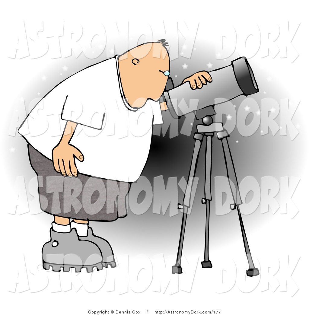 Clip Art Of A Overweight Male Astronomer Looking At The Sky Through A