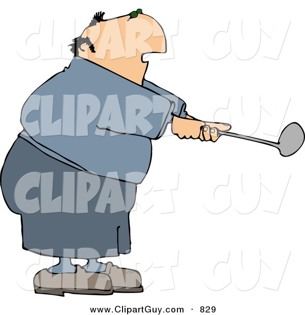 Clip Art Of An Overweight Caucasian Elderly Man Swinging A Golf Club