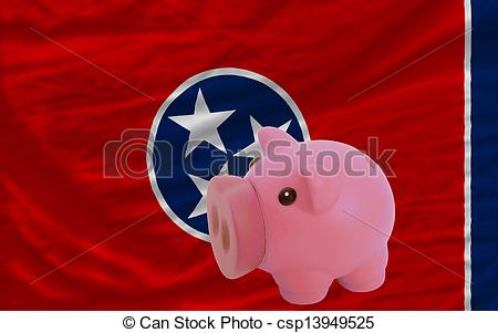 Clip Art Of Piggy Rich Bank And Flag Of American State Of Tennessee
