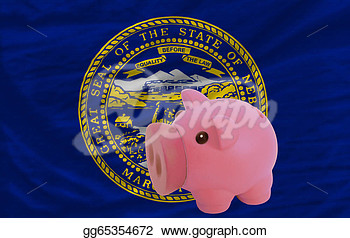 Clip Art   Piggy Rich Bank In Front Of Flag Of Us State Of Nebraska