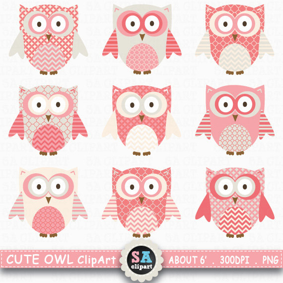 Cute Owl Clipart Owl Clip Art Packchevronquatrefoil Owlcoral And