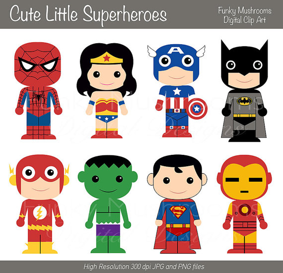 Digital Clipart   Cute Little Superheroes For Scrapbooking Paper