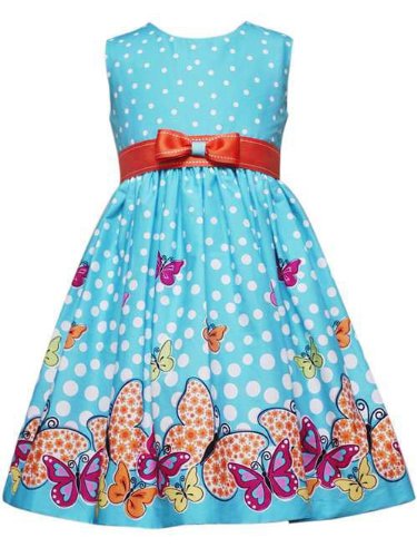 Editions Girls 7 16 Dots Butterfly Border Dress Turquoise Orange 16