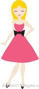 Girl Wearing A Pink Party Dress With A Black Bow At The Waist  Clipart    