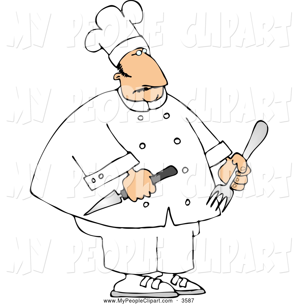 Larger Preview  Clip Art Of A Overweight Male Restaurant Chef Holding
