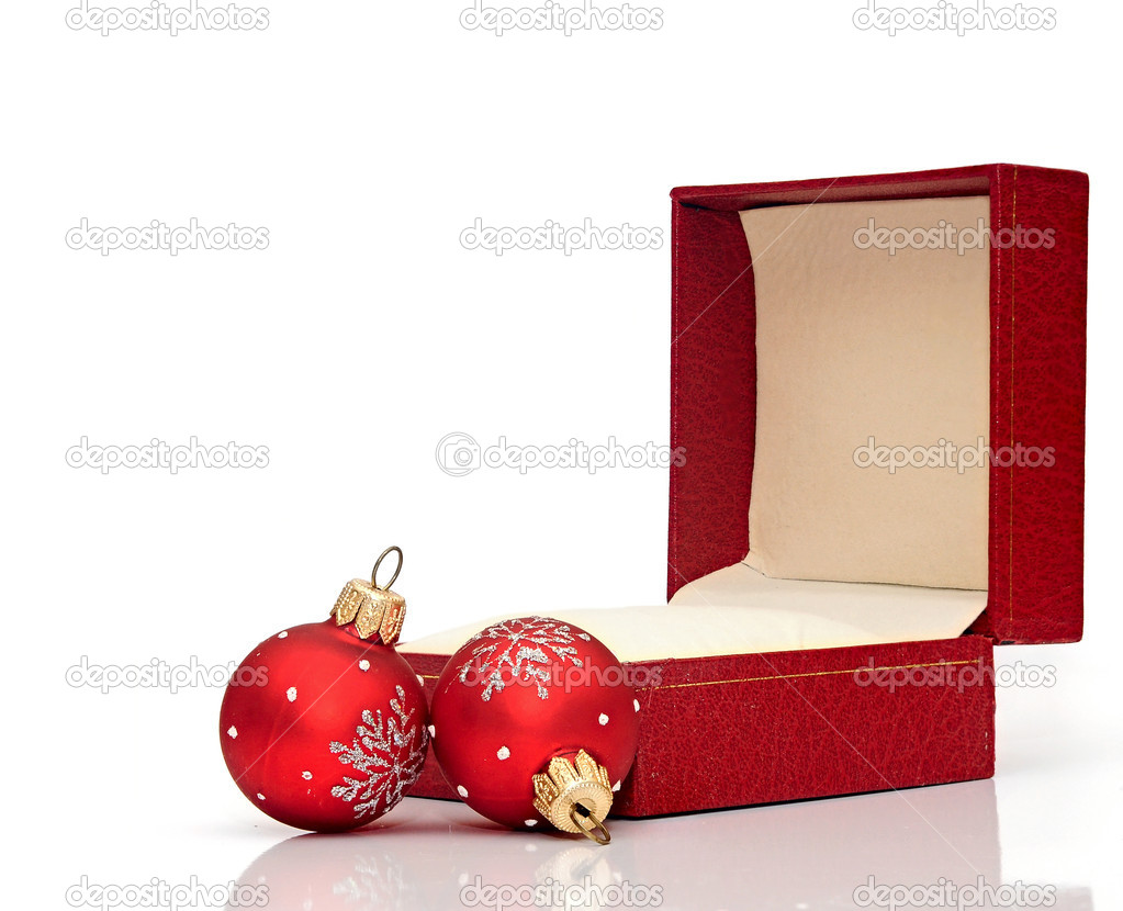 Open Christmas Gift Box With Christmas Balls   Stock Photo