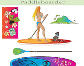 Paddleboard Clipart Summer Fun Clip Art Summer Digital Download