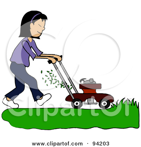 Royalty Free  Rf  Clipart Illustration Of A Senior Woman Mowing A Lawn