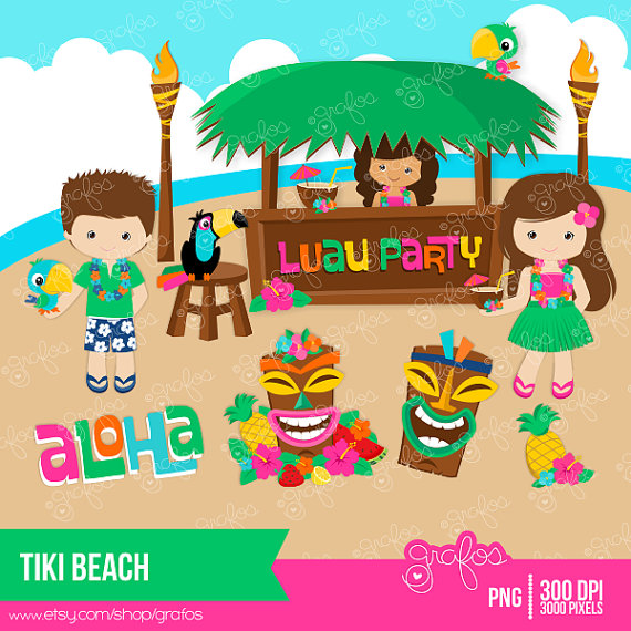Tiki Beach Digital Clipart