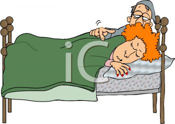 Wife In Bed Man Waking Up Woman   Royalty Free Clip Art Illustration