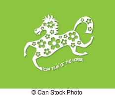 2014 Abstract Chinese Horse With Flower Paper Cut On Green Clipart