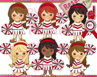 Cheerleader Red And White Clipart   Immediate Download Clipart