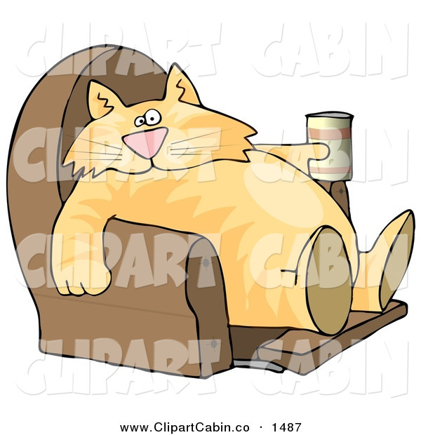 Clip Art Cartoon Of A Funny Human Like Cat Sitting On A Recliner Chair