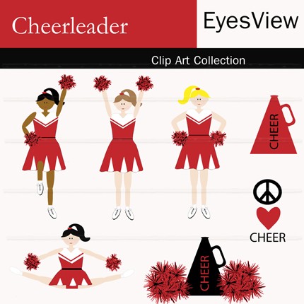 Clip Art Cheer Cheerleading Red Clipart Instant Download