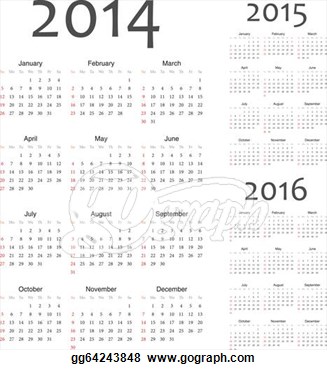 Clip Art   European 2014 2015 2016 Year Vector Calendars  Stock