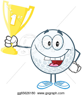Clip Art   Golf Ball Holding Golden Trophy Cup  Stock Illustration