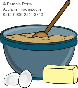 Clip Art Illustration Of A Mixing Bowl With Batter Eggs And Butter
