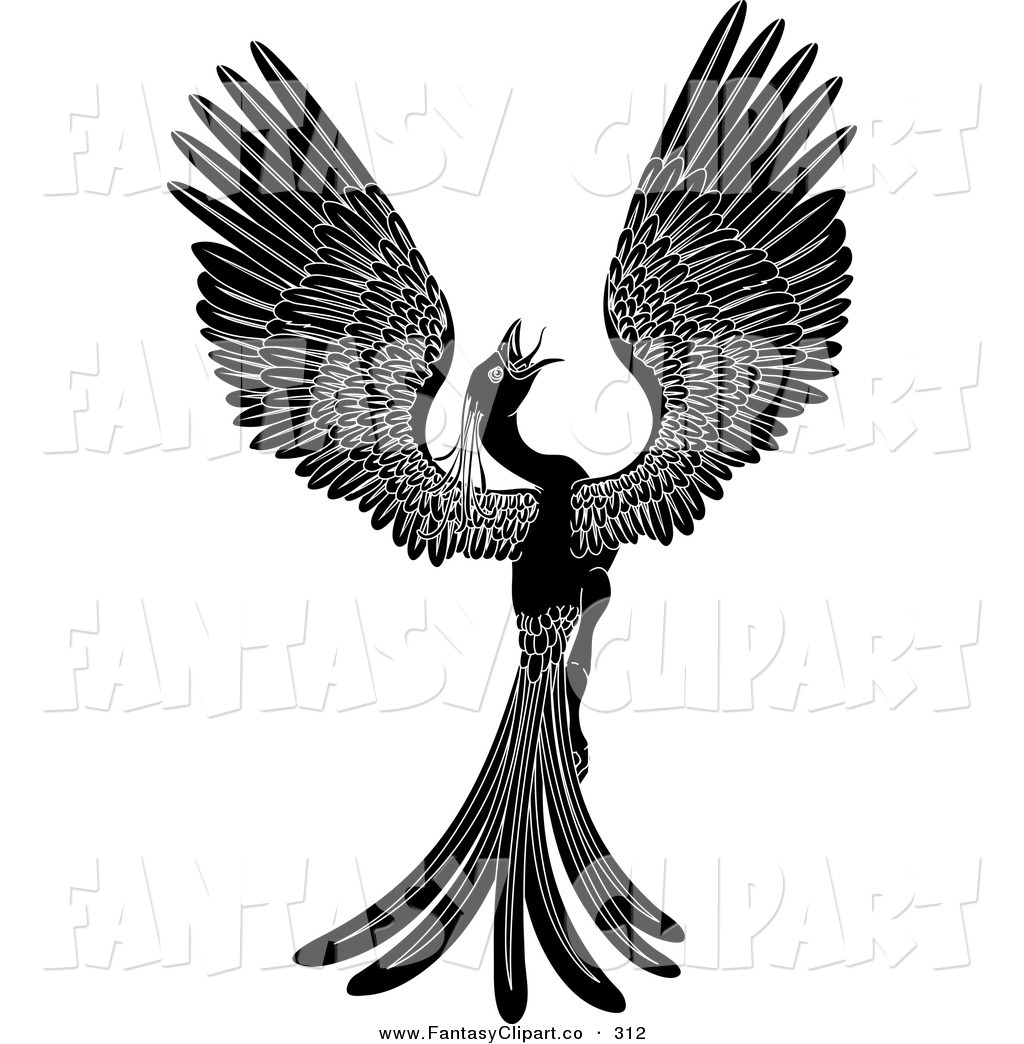 Clip Art Of A Pretty And Majestic Black Phoenix Fantasy Bird Opening