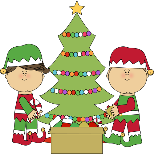 Elves Decorating A Christmas Tree Clip Art   Boy And Girl Christmas    