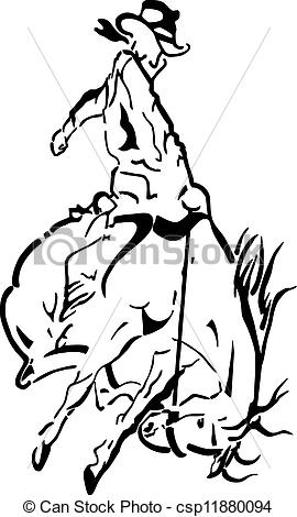Eps Vectors Of Rodeo Cowboy And Horse   Saddle Bronc Rider Csp11880094    