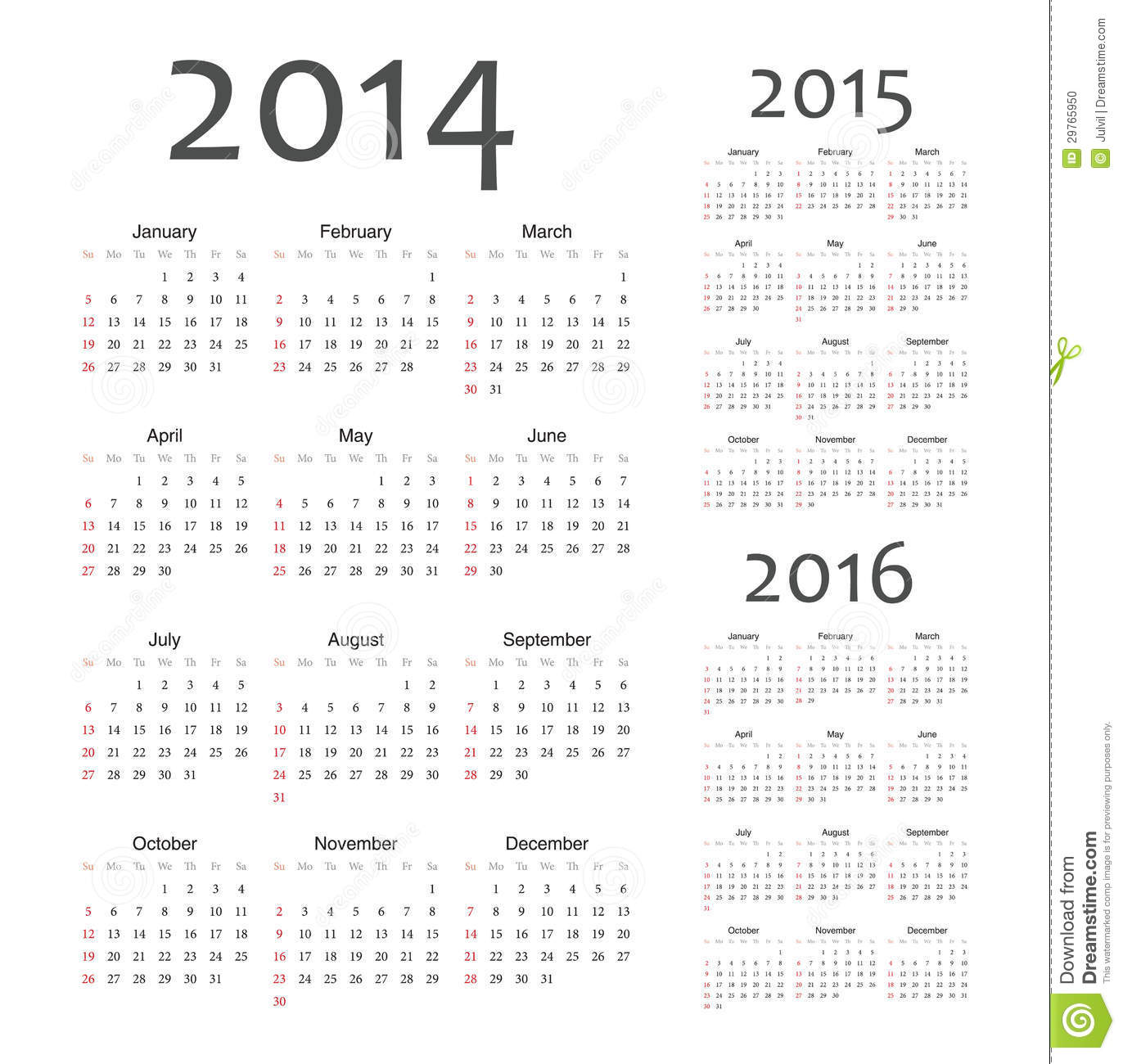 European 2014 2015 2016 Year Vector Calendars Stock Photo   Image
