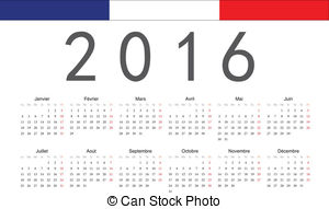 French 2016 Year Vector Calendar   Simple French 2016 Year