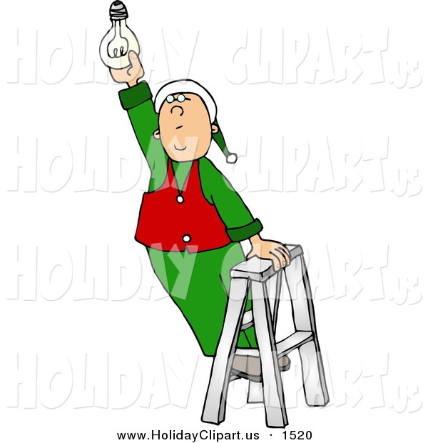 Holiday Clip Art Of Santa S Elf Screwing In A Light Bulb Into The