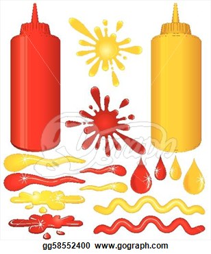     Ketchup And Yellow Mustard Design Elements Isolated On White  Clipart
