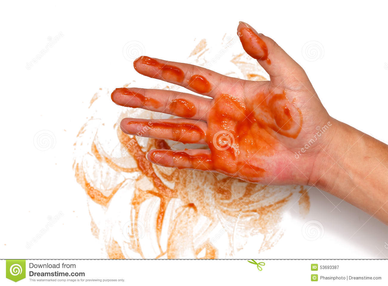 Ketchup Spill Stain Mucky Hand Drop White Background 