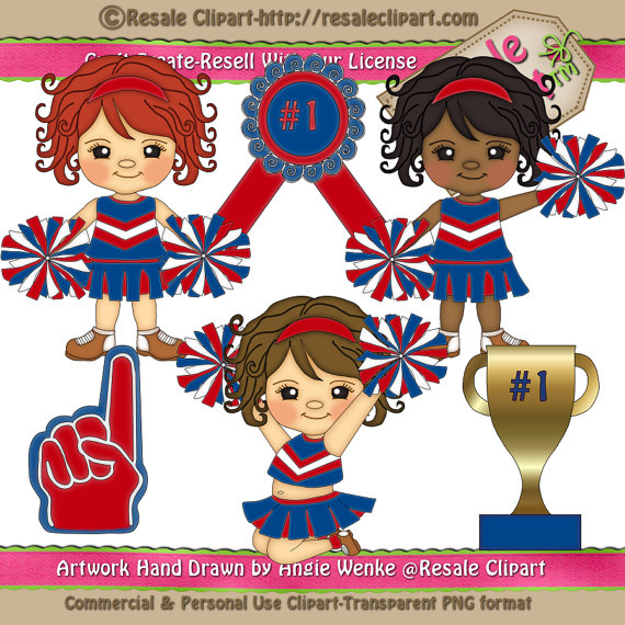 Little Cheerleader Girls Red And Blue Clipart Digital By Maddiezee