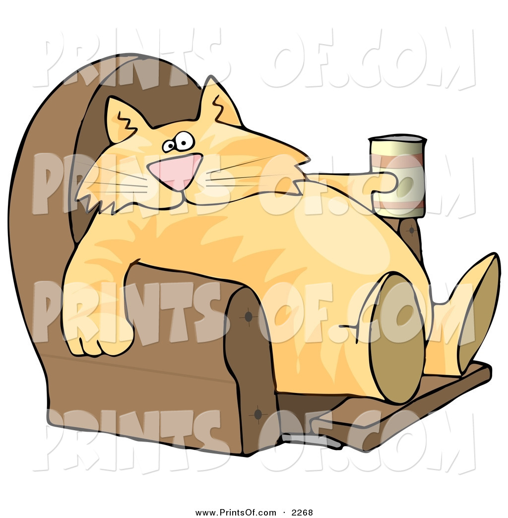 Print Of A Funny Human Like Cat Sitting On A Recliner Chair With A Can