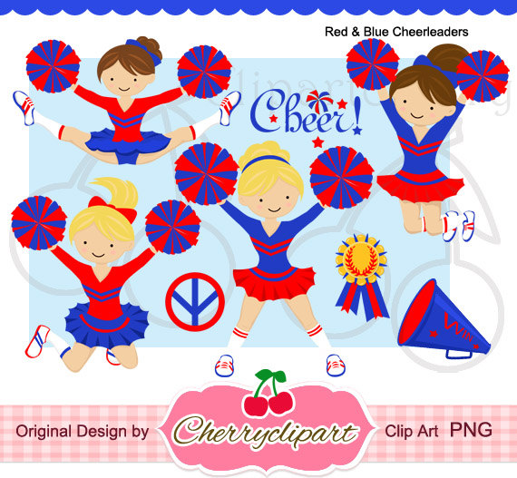 Red   Blue Cheerleader Digital Clipart Set For  Personal And