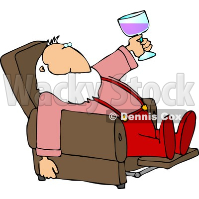 Relaxed Santa Drinking Wine In His Favorite Recliner Chair Clipart
