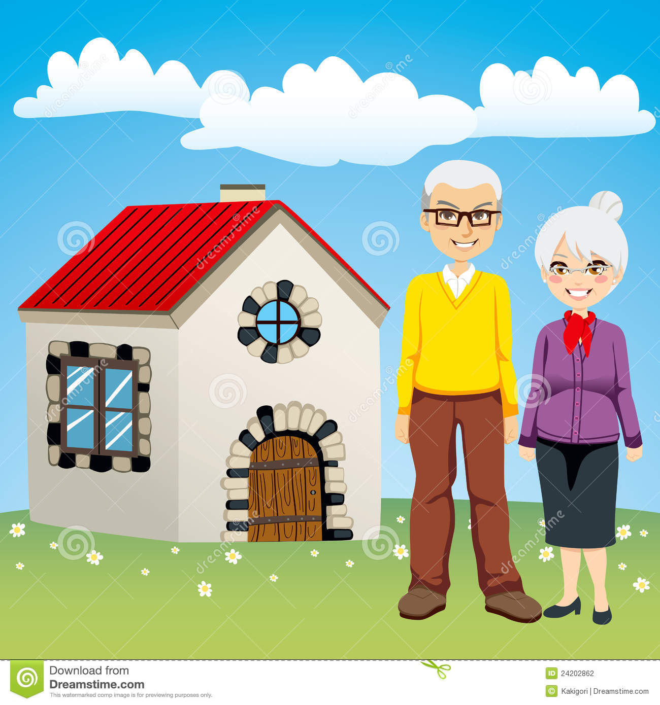 Senior Couple Standing In Front Of Sweet Old Style Retirement House 