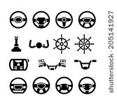 Set Icons Of Steering Wheel Marine Steering Helm Bicycle And    
