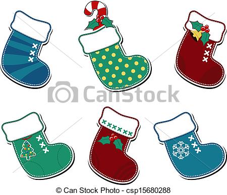 Set Of Six Cute Christmas Socks Isolated On White