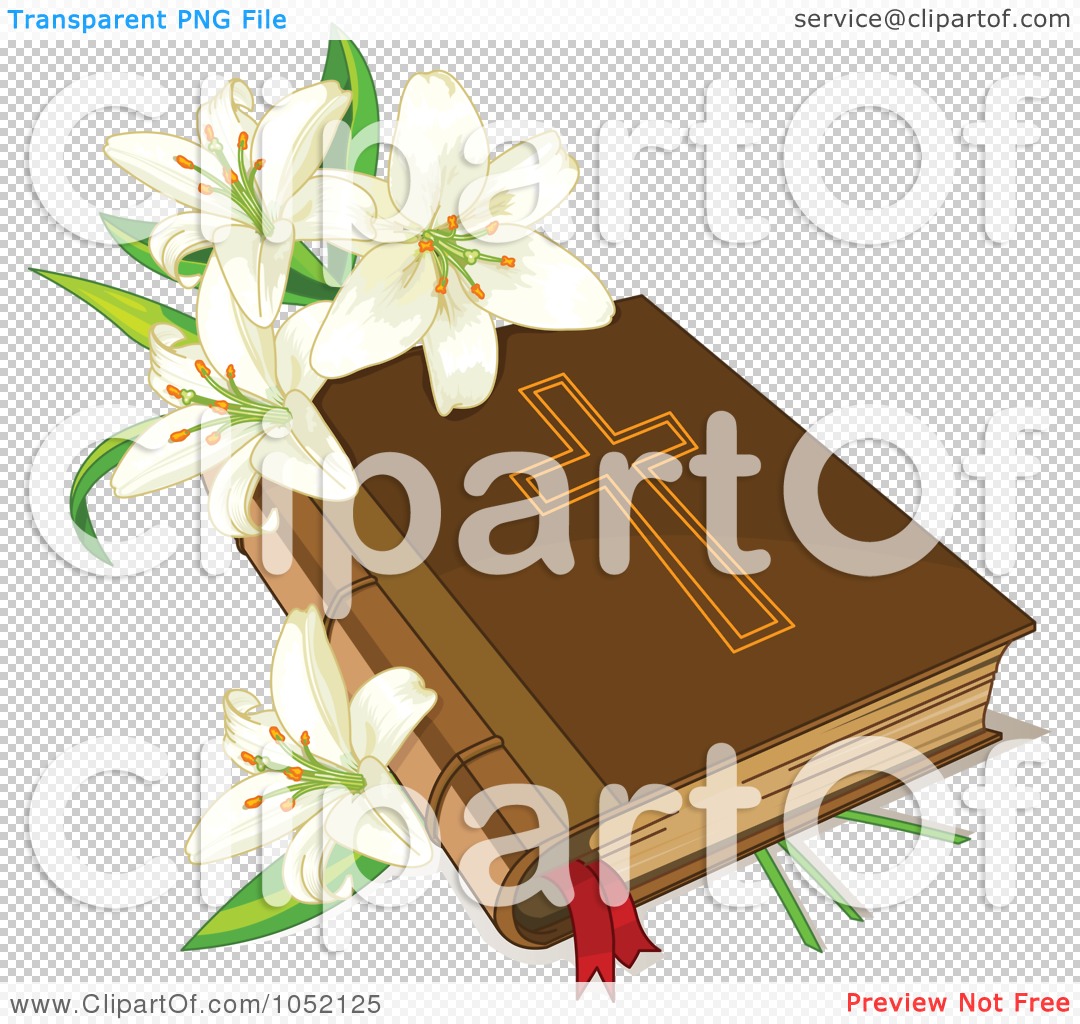 Vector Clip Art Illustration Of White Easter Lilies And A Holy Bible