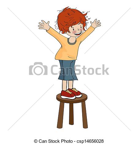 Vector Illustration Of Funny Little Boy Perched On Chair Vector