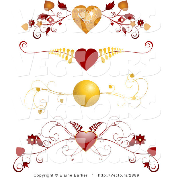 Vector Of 4 Unique Red And Gold Floral Heart Borders   Digital Collage