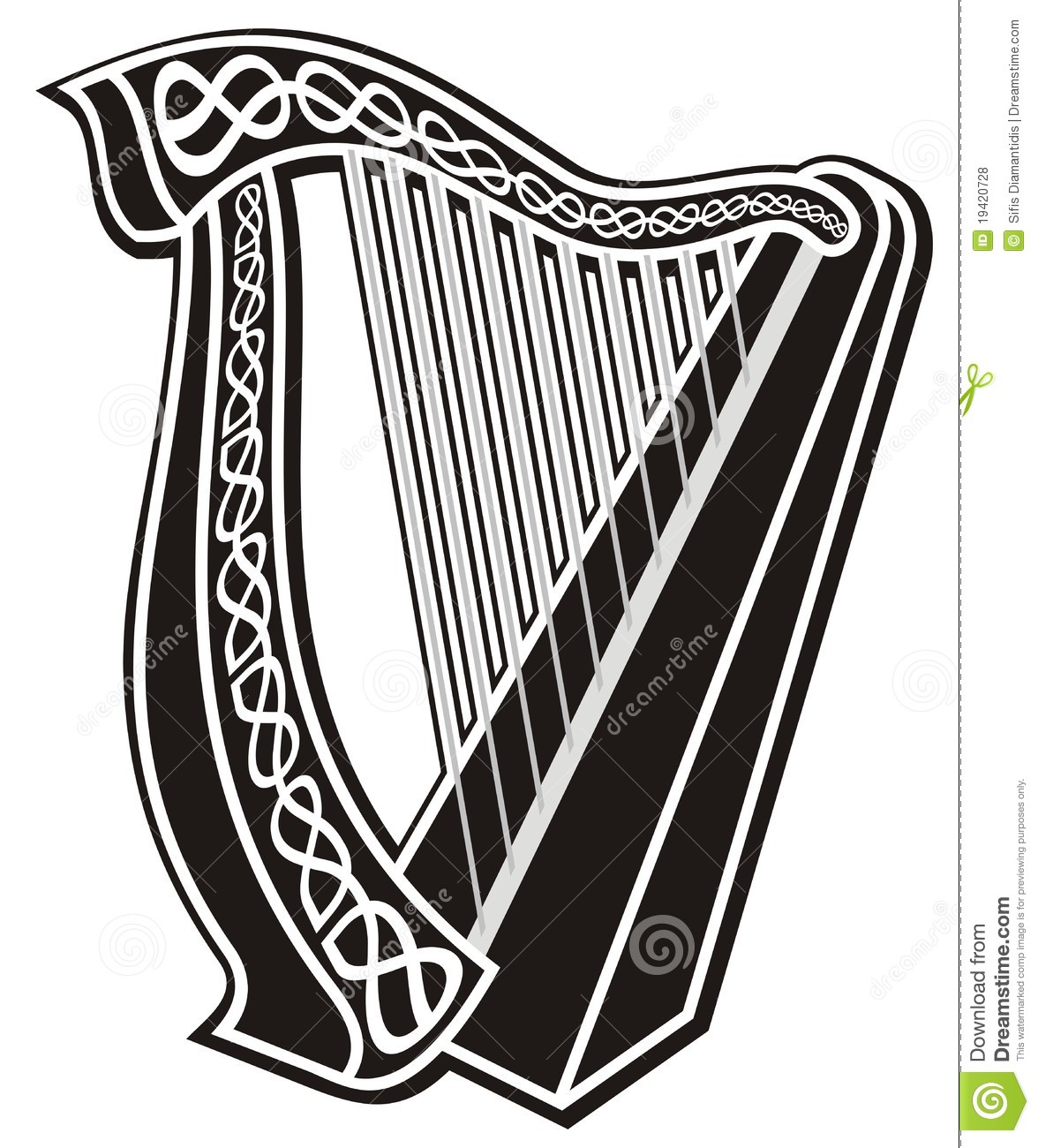 Black And White Harp Icon With Celtic Knot Decoration