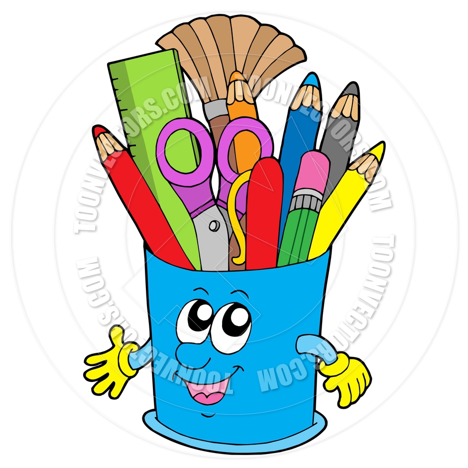 Cartoon Cup With Writing Supplies By Clairev   Toon Vectors Eps  42243