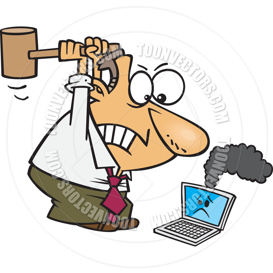 Cartoon Man Smashing Laptop By Ron Leishman   Toon Vectors Eps  68419
