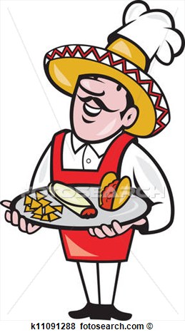 Clip Art Of Mexican Chef Cook Plate Tacos Burrito Corn Chips K11091288