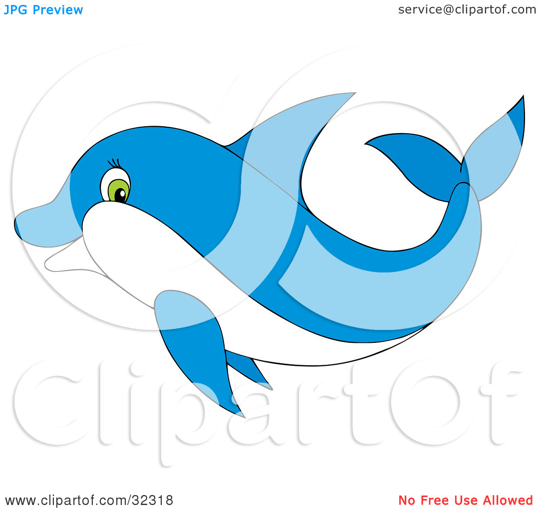 Clipart Illustration Of A Green Eyed Blue Dolphin Swimming In Profile